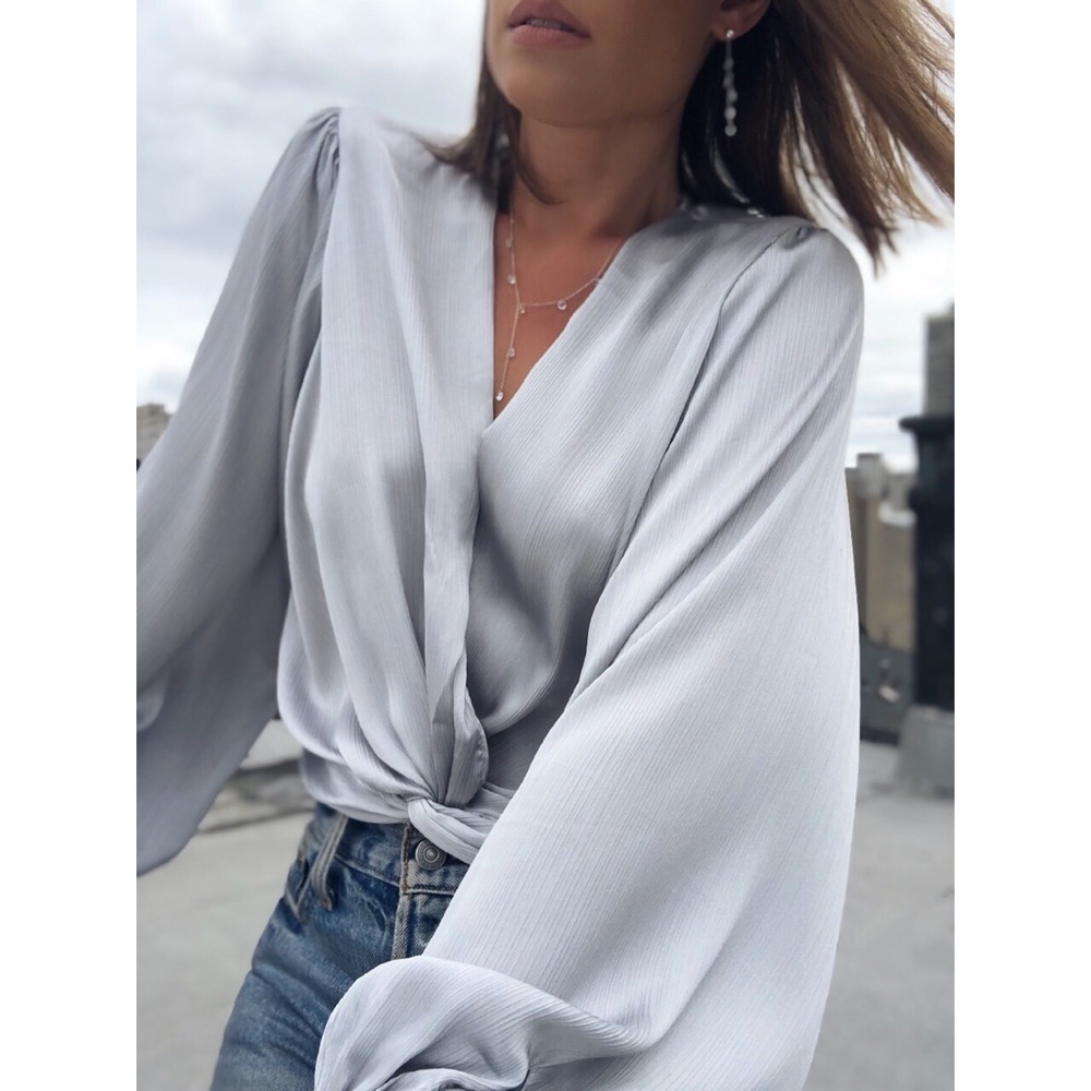 Last 1✨Stella Metallic Puff Sleeve Top - Silver - Picture 6 of 8